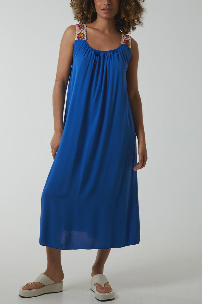 Crochet Strap Midi Dress - Blue