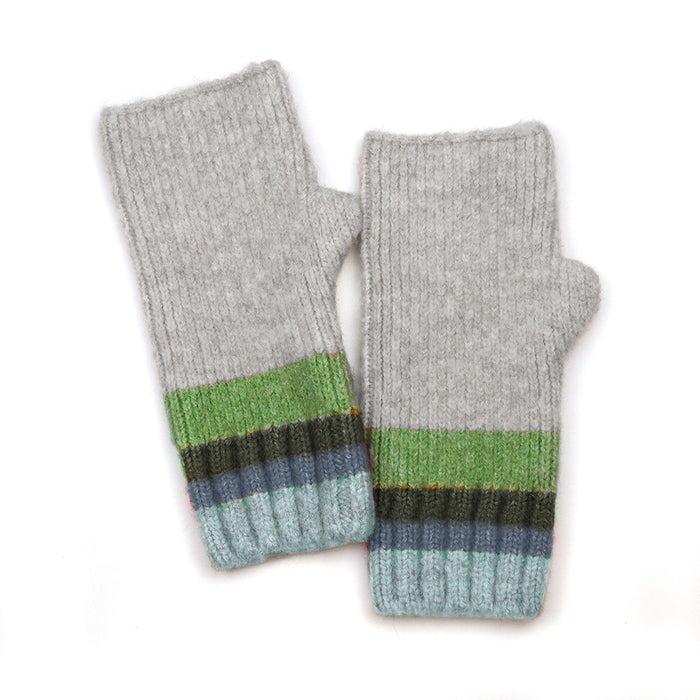 Denim, Grey & Green Mix Multi Stripe Wrist Warmers