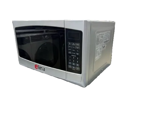 White microwave oven with black interior on a white background