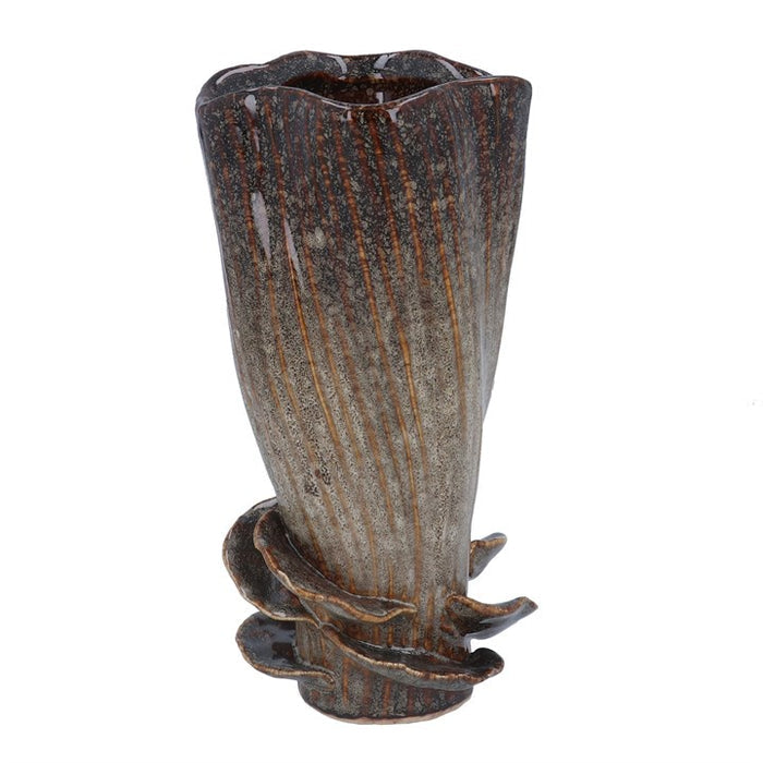 Gisela Graham Mushroom Detail Stoneware Vase - 21cm