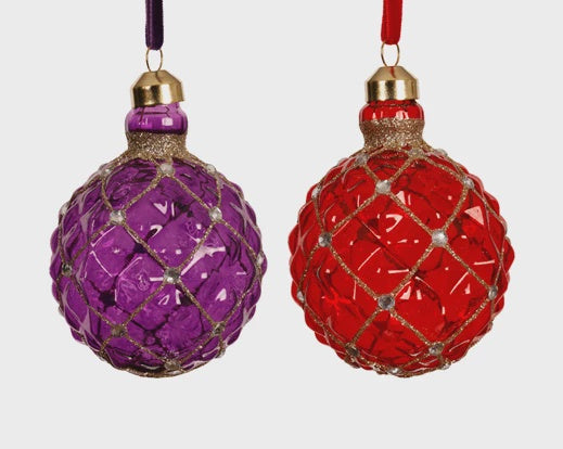 Glitter Net Coloured Glass Bauble - 8cm
