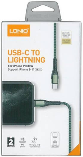 Ldnio Fast Charging Data Cable, USB-C TO Lighting, 30Watts, 2Mm, Grey