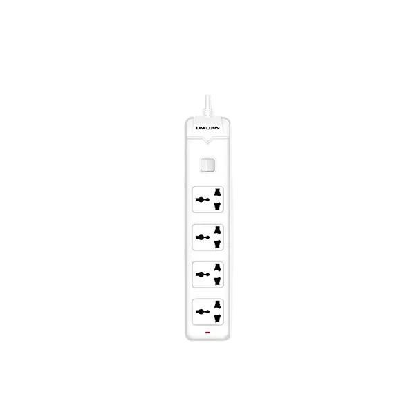 White power strip with multiple sockets on a light gray background