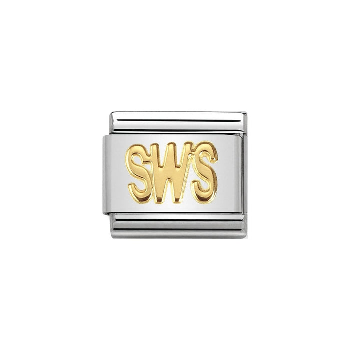 Nomination Classic Writings Charm Silver Gold 'SWS', 'Kiss' in Welsh