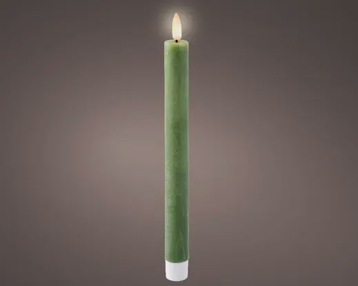 Pack Of Two LED Green Wax Dinner Candles - 24.5cm