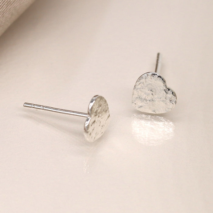 POM Sterling Silver Textured Heart Stud Earrings
