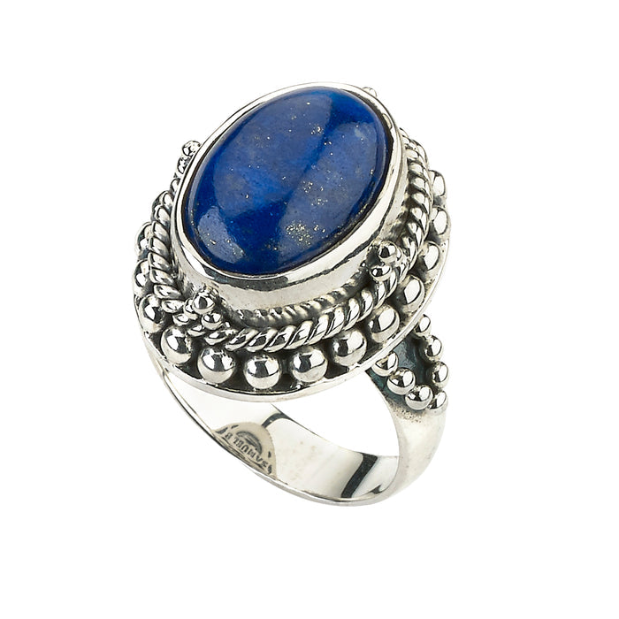 Samuel B Sterling Silver Balinese Design Oval Cabachon Lapis Ring