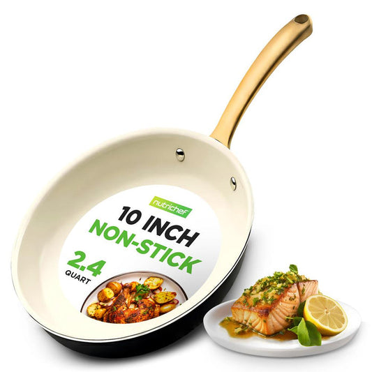 10" Non-Stick Frying Pan, Even Heat, Ceramic Coating, Golden Handle