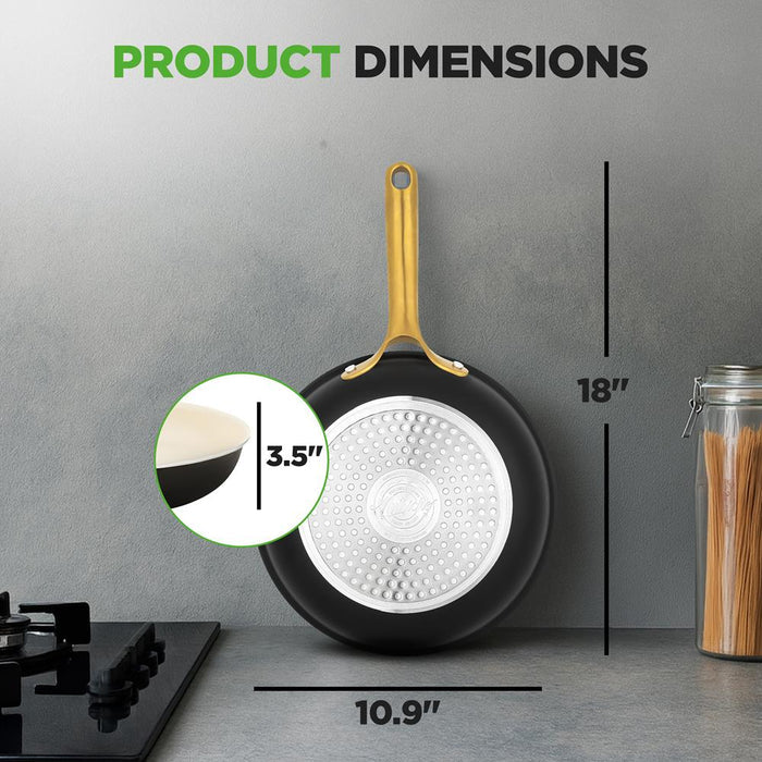 10" Non-Stick Frying Pan, Even Heat, Ceramic Coating, Golden Handle