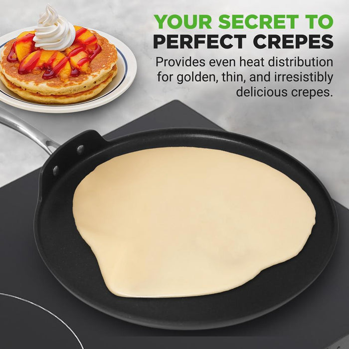 12" Nonstick Crepe Pan, Even Heating, Hard-Anodized, Dishwasher Safe
