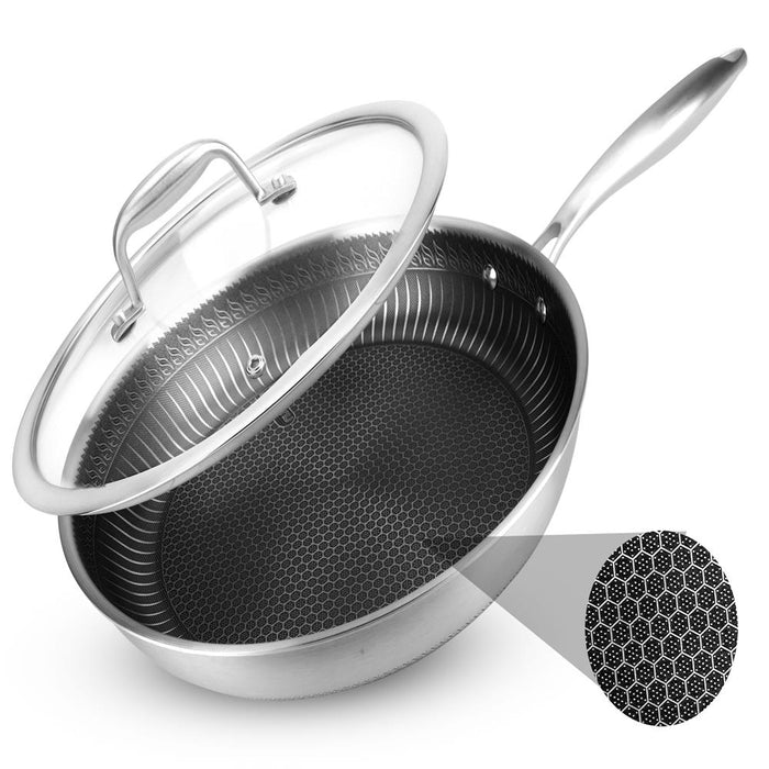 12" Stainless Steel Frying Pan - Non-Stick, Scratch-Resistant, Silver