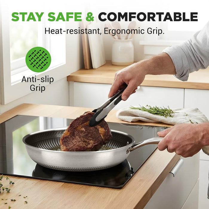12" Stainless Steel Frying Pan - Non-Stick, Scratch-Resistant, Silver