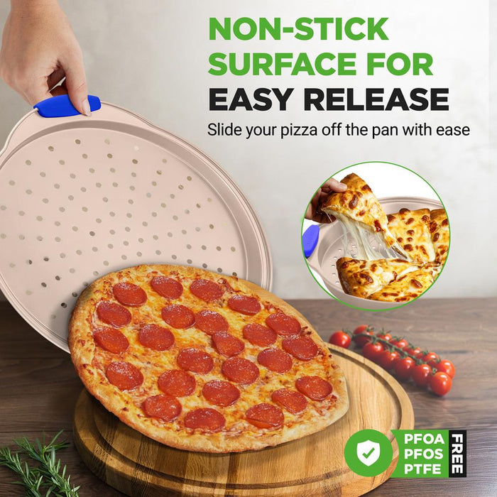 13" Non-Stick Pizza Tray - Easy Clean Carbon Steel, Gold