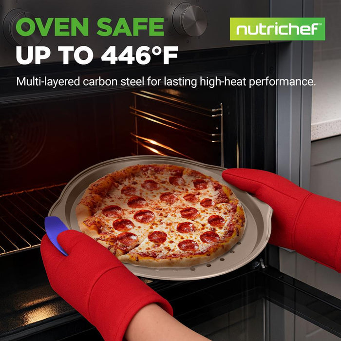 13" Non-Stick Pizza Tray - Easy Clean Carbon Steel, Gold