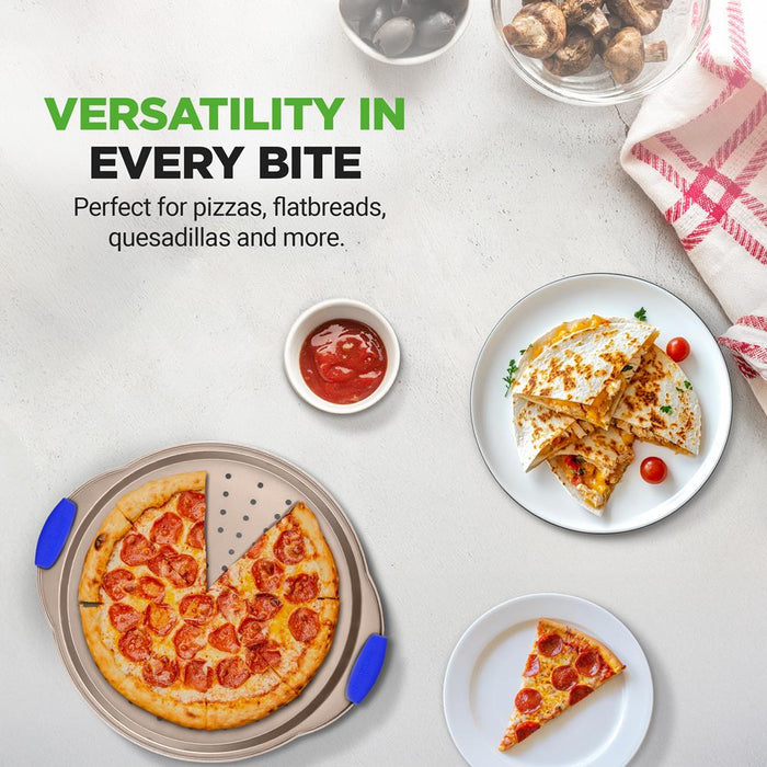 13" Non-Stick Pizza Tray - Easy Clean Carbon Steel, Gold