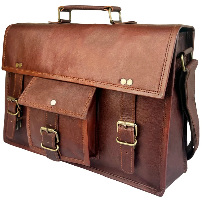 14" Leather Satchel Laptop Messenger Bag