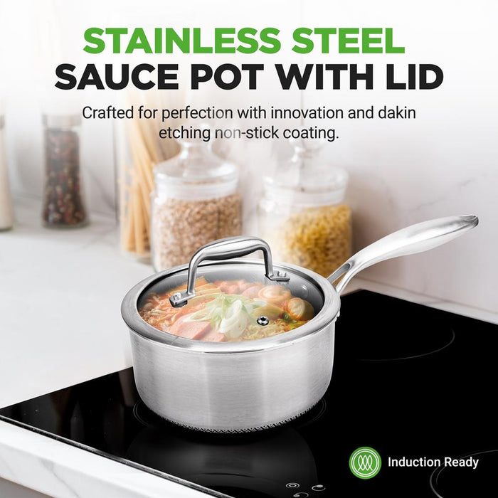 2 QT Sauce Pot - Quick Heat, Non-Stick Coating, Stainless Steel