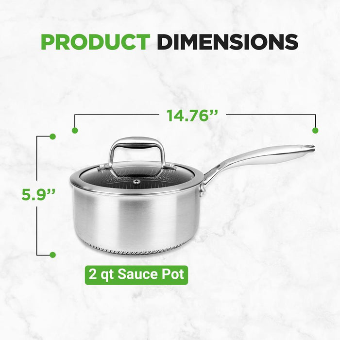 2 QT Sauce Pot - Quick Heat, Non-Stick Coating, Stainless Steel