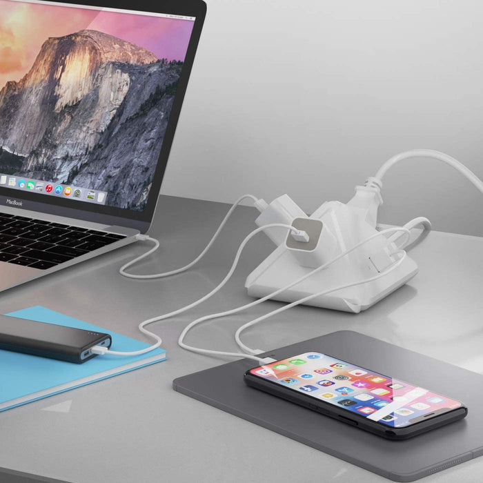 21W 6 in 1 USB Power Strip - Grounded Dual USB + USB-C - 2 USA Input - (PS-3B3U-21W)