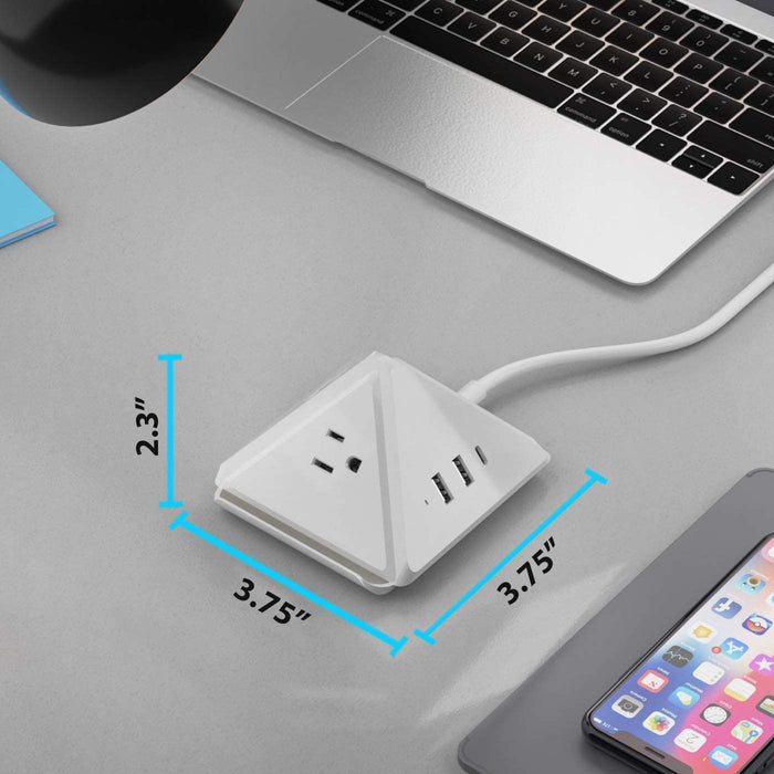 21W 6 in 1 USB Power Strip - Grounded Dual USB + USB-C - 2 USA Input - (PS-3B3U-21W)