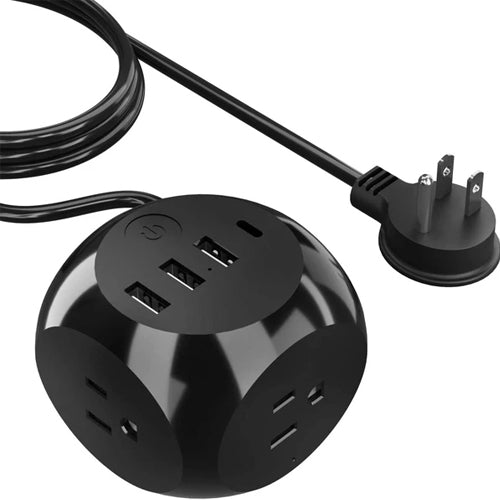 21W Power Strip - Small & Compact - Grounded Dual USB + USB-C - 3 USA Input (PS-3B-4U-21W)