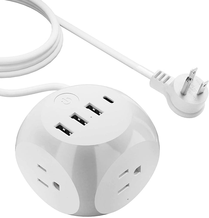 21W Power Strip - Small & Compact - Grounded Dual USB + USB-C - 3 USA Input (PS-3B-4U-21W)