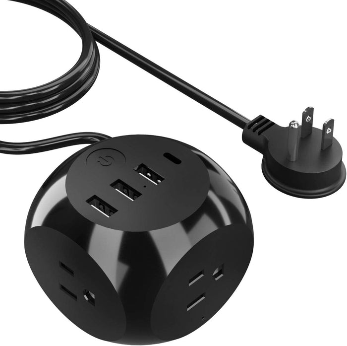 21W Power Strip - Small & Compact - Grounded Dual USB + USB-C - 3 USA Input (PS-3B-4U-21W)