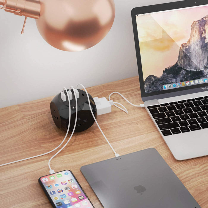 21W Power Strip - Small & Compact - Grounded Dual USB + USB-C - 3 USA Input (PS-3B-4U-21W)