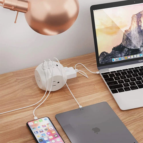 21W Power Strip - Small & Compact - Grounded Dual USB + USB-C - 3 USA Input (PS-3B-4U-21W)
