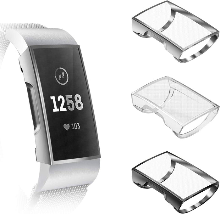 [3 Pack] Fitbit Charge 4/ Charge 3 Screen Protector Case Bumper Cover | Fintie