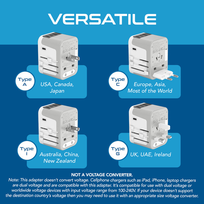 30W 6 in 1 Universal Travel Adapter - 2 USB-A + 3 USB-C - Max. 30W (6A) - White (UP-30KU-WH)