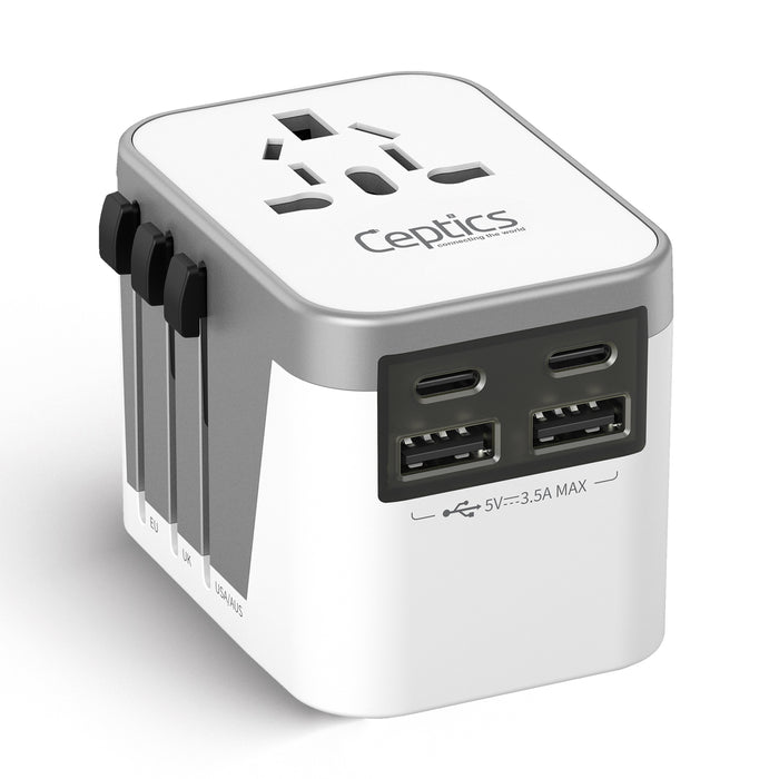 5 in 1 Universal Travel Adapter - 2 USB-A + USB-C - Max. 17.5W (3.5A) - White (UP-9KU)