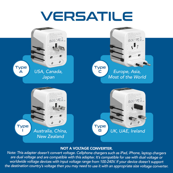 5 in 1 Universal Travel Adapter - 2 USB-A + USB-C - Max. 17.5W (3.5A) - White (UP-9KU)