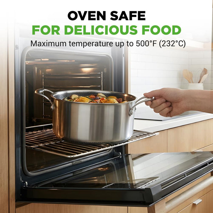 5 QT Stainless Steel Stew Pot - Non-Stick, Scratch-Resistant, Glass Lid