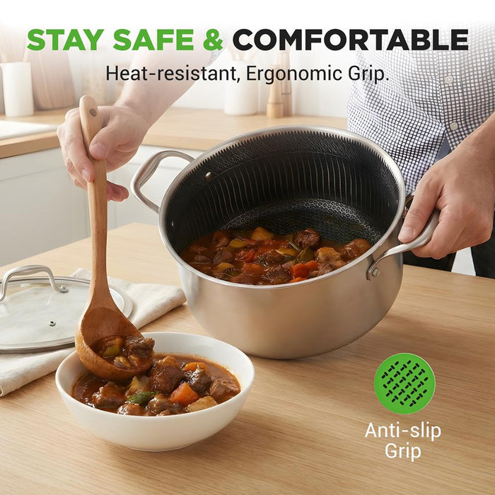 5 QT Stainless Steel Stew Pot - Non-Stick, Scratch-Resistant, Glass Lid