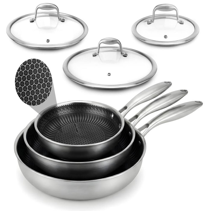 6-Piece Non-Stick Frying Pan Set, Quick Heat, Tri-Ply Stainless Steel