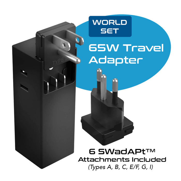 65W World Travel Adapter 3 USB Ports PD 3.0 Ultra Compact Charger (NANFUSE-WS)
