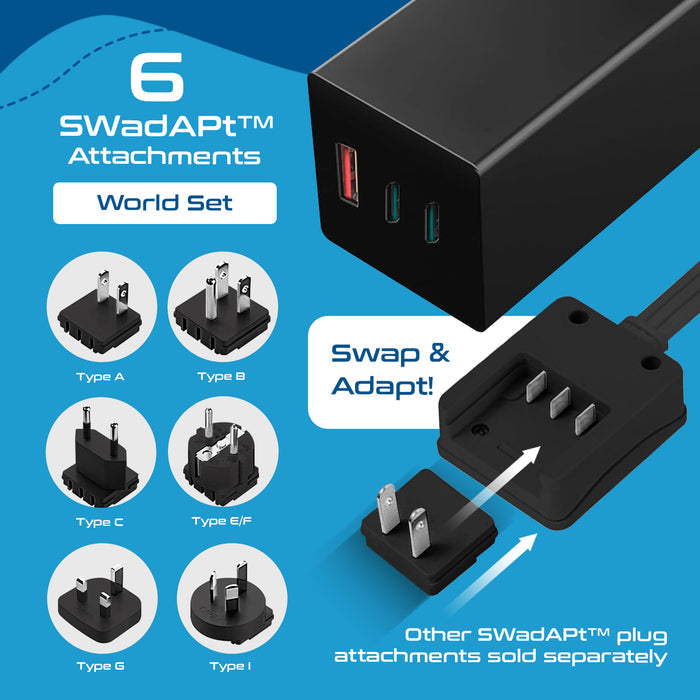 65W World Travel Adapter 3 USB Ports PD 3.0 Ultra Compact Charger (NANFUSE-WS)