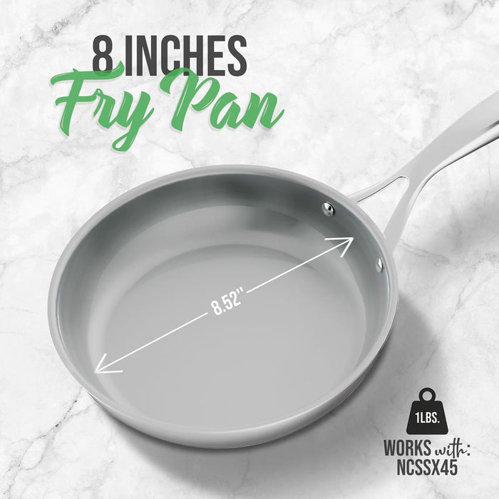 8" Fry Pan Non-Stick Coating Stainless Steel Easy-Clean Dishwasher Safe