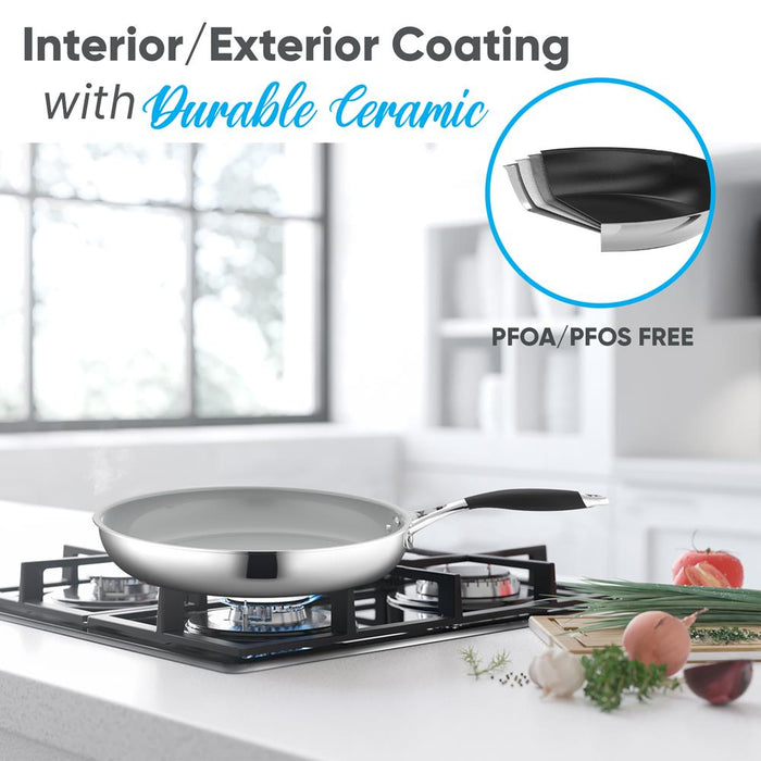 8" Non-Stick Fry Pan - Easy Clean Ceramic Coating, Stainless Steel