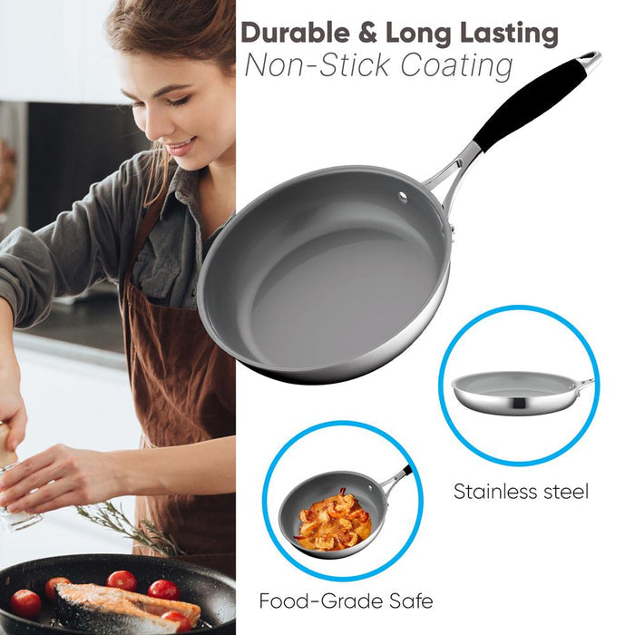 8" Non-Stick Fry Pan - Easy Clean Ceramic Coating, Stainless Steel