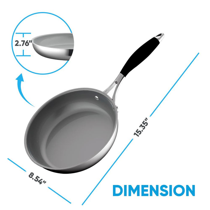 8" Non-Stick Fry Pan - Easy Clean Ceramic Coating, Stainless Steel
