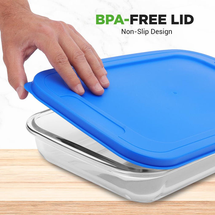 8-Piece Glass Bakeware Set, Stackable, Borosilicate, Blue Lids
