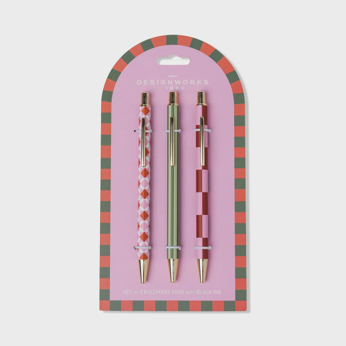 A Dopo Set Of Three Pens - Diamond, Stripe, Check