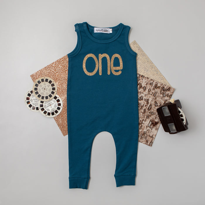 Aegean Blue "ONE Glitter" Slim Fit First Birthday Romper