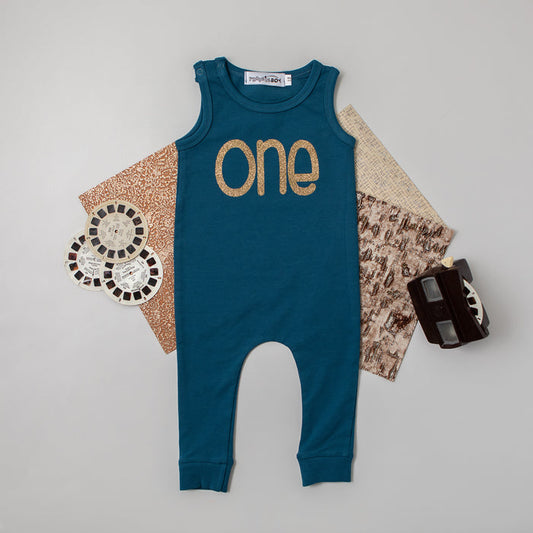 Aegean Blue "ONE Glitter" Slim Fit First Birthday Romper