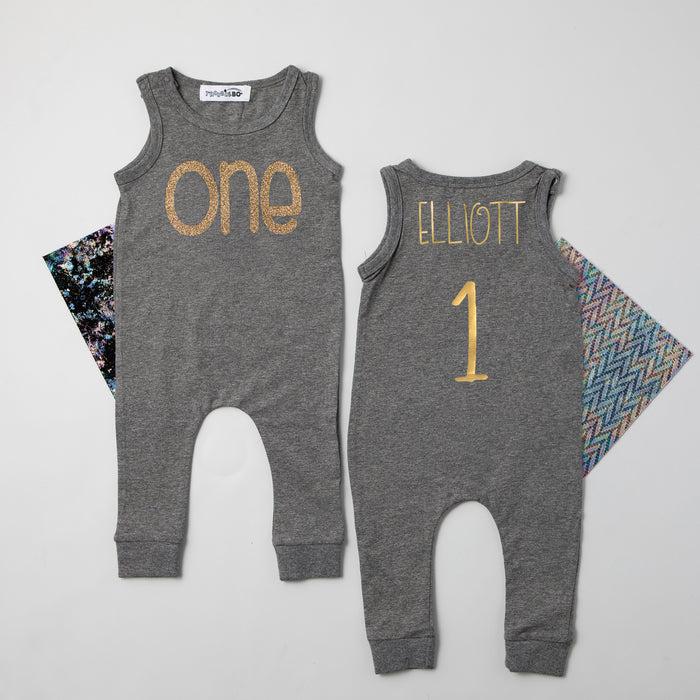 Aegean Blue "ONE Glitter" Slim Fit First Birthday Romper