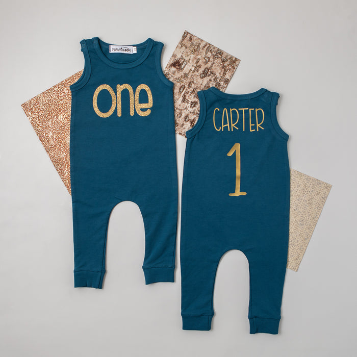 Aegean Blue "ONE Glitter" Slim Fit First Birthday Romper