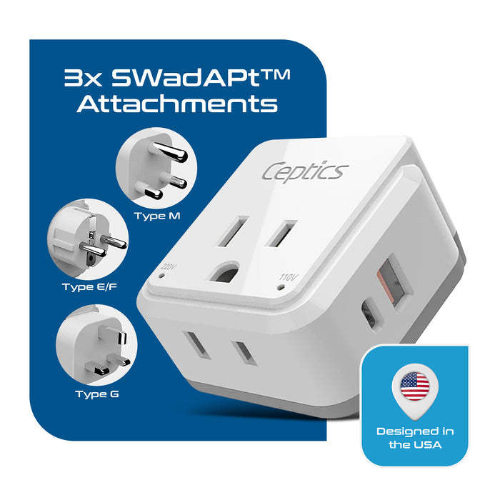 Africa Travel Adapter Set | Type E/F, G, M - USB & USB-C Ports + 2 US Outlets (PAK-AF)