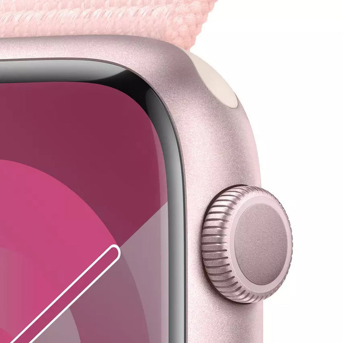 Apple Watch Series 9 GPS 45mm, Pink Aluminium Case with Light Pink Sport Loop, Apple Replacement